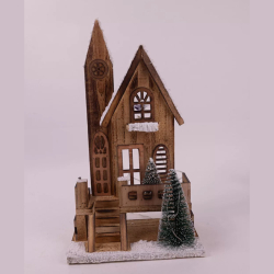 Vianon ozdoba kostol dreven s LED osvetlenm 421468