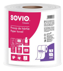 Papierov utierky, 100 % celulza, rolka, 100 m, priemer 20 cm, 2-vrstvov, SOVIO