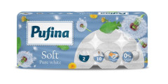 Toaletn papier, 2-vrstvov, mal kot, 10 kotov, PUFINA "Soft White", bez vne
