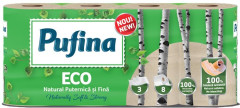 Toaletn papier, 3-vrstvov, mal kot, 8 kotov, PUFINA "Eco", nebielen a bez chemikli