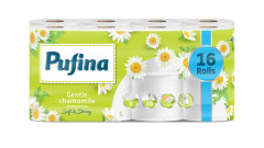 Toaletn papier, 3-vrstvov, mal kot, 16 kotov, PUFINA "Chamomile", s vou harmaneka