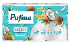 Toaletn papier, 4 vrstvov, mal rolky, 6 roliek, PUFINA "Relaxing Coconut", s kokosovou vou