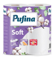 Papierov utierky, 2-vrstvov, 50 listov, 2 kote, PUFINA "Soft"