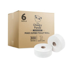 Toaletn� papier, bambusov�, 2-vrstvov�, ve�k� kot��, priemer: 24,2 cm, 300 m/kot��, 6 kot��ov, CHEEKY PANDA, biele