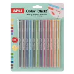 N�hradn� tuhy do farebn�ch mechanick�ch ceruziek, APLI "Color Click", 24 ks, 12 farieb