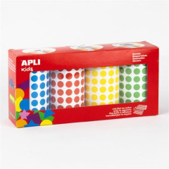 N�lepky, okr�hle, 10,5 mm, APLI Kids "Stickers", 4 rolky, mix farieb