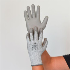 Ochrann� rukavice, HPPE, dla� potiahnut� PU, odoln� proti prerezaniu, ve�kos� L, siv�