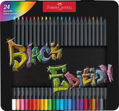 Farebn� ceruzky, sada, trojhrann�, v plechovej krabi�ke, FABER-CASTELL "Black Edition", 24 r�znych farieb