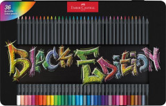 Farebn� ceruzky, sada, trojhrann�, v plechovej krabi�ke, FABER-CASTELL "Black Edition", 36 r�znych farieb
