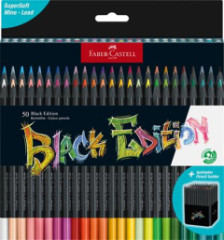 Farebn� ceruzky, sada, trojhrann�, FABER-CASTELL "Black Edition", 50 r�znych farieb