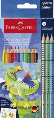Farebn ceruzky, sada, trojhrann, FABER-CASTELL "Grip Dinosaurus" 10+3 rznych farieb