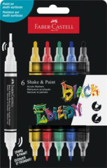 Dekoran popisova, sada, 1,0/3,0 mm, obojstrann, akrylov, FABER-CASTELL "Shake&Paint", 6 rznych farieb
