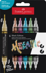Dekoran popisova, sada, 1,0/3,0 mm, obojstrann, akrylov, FABER-CASTELL "Shake&Paint", 6 rznych kovovch farieb