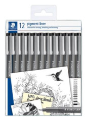 Liner, sada, 12 rznych hrbok, STAEDTLER "Pigment Liner 308", ierna