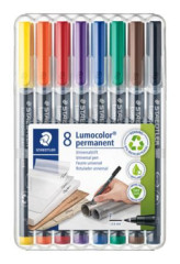 Permanentn popisova, sada, OHP, 0,6 mm, STAEDTLER "Lumocolor 318 F", 8 rznych farieb