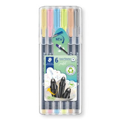 Liner, sada, 0,3 mm, STAEDTLER "Triplus 334", 6 rznych pastelovch farieb