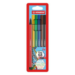 Popisova, sada, 1 mm, STABILO "Pen 68", 6 rznych farieb
