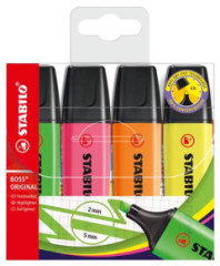 Zv�raz�ova�, sada, 2-5 mm, STABILO "BOSS original", 4 r�zne farby