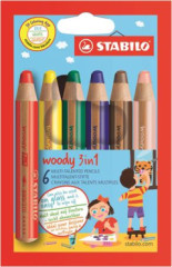 Farebn ceruzka, hrub, STABILO "Woody", 6 rznych farieb